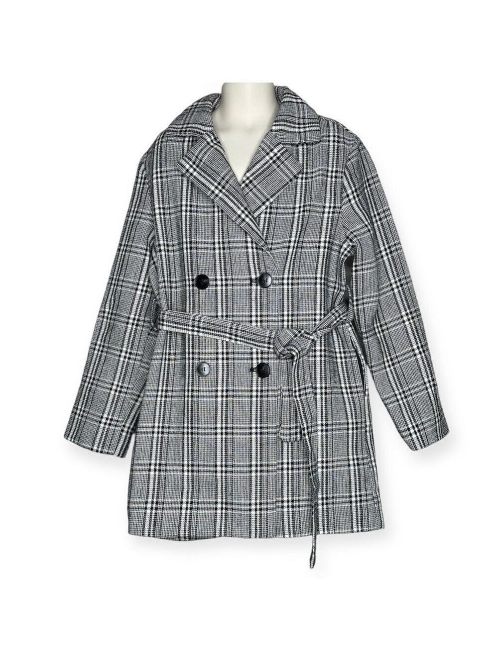 Shein Plaid Belted Double‎ Breasted Coat Girls 9Y